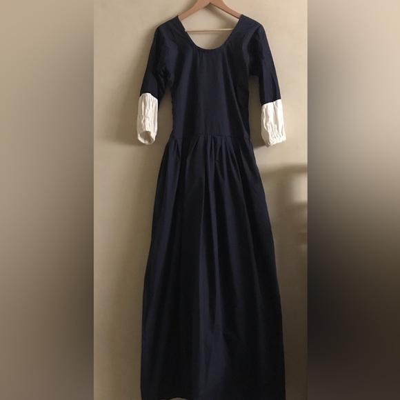Handmade Navy Blue Cotton Maxi Dress - Picture 6 of 8